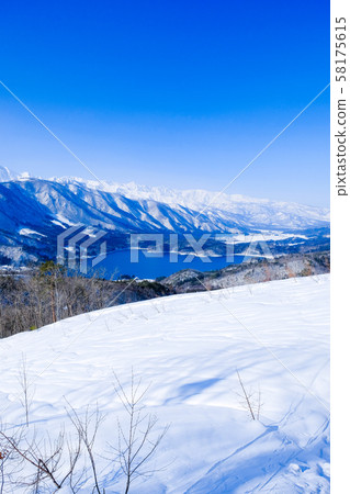 Lake Aoki and the Northern Alps viewed from Omachi City 58175615