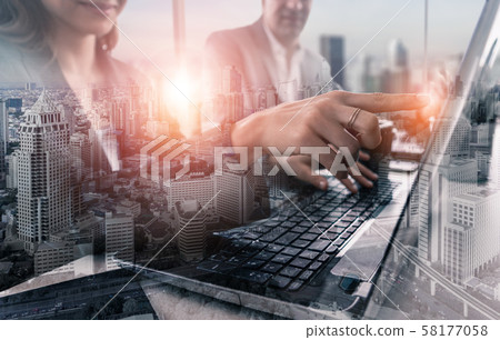 Double Exposure Image of Business Group Meeting 58177058