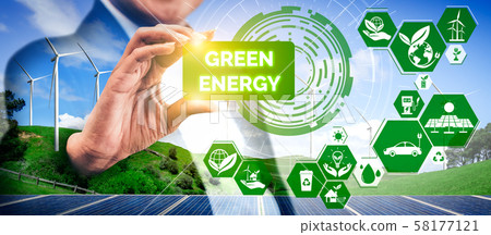Wind turbine double exposure graphic interface. Wind turbine double exposure graphic interface. 58177121