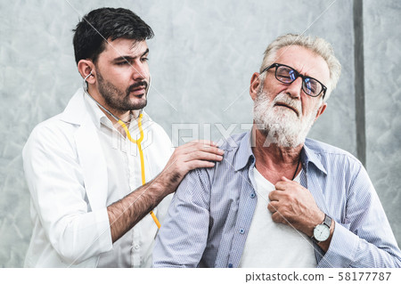 Senior patient visits doctor at the hospital. Senior patient visits doctor at the hospital. 58177787