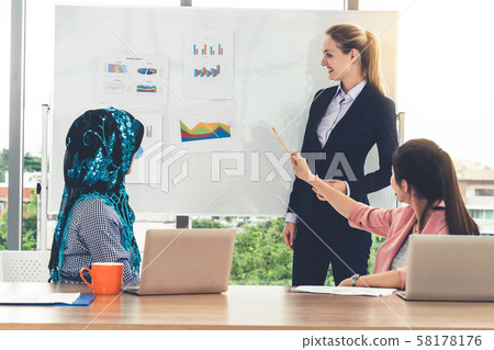 Multicultural working group in teamwork meeting. 58178176