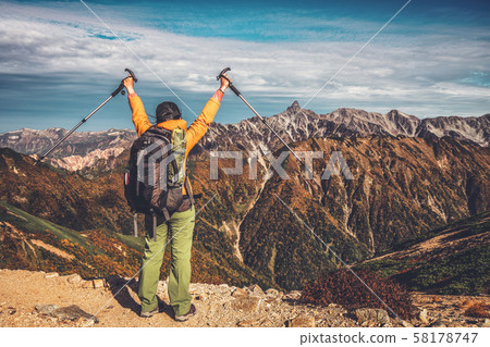 Hiker do trekking activity on mountain in Japan. Hiker do trekking activity on mountain in Japan. 58178747