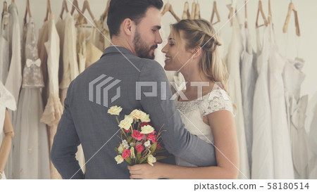 Bride and groom in wedding dress prepare ceremony. 58180514
