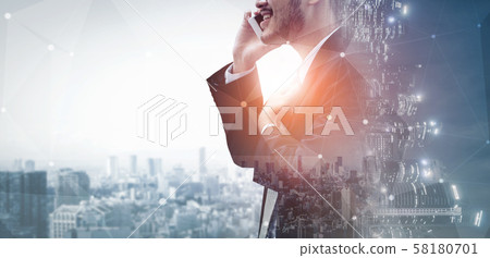Double Exposure Image of Business Communication Double Exposure Image of Business Communication 58180701