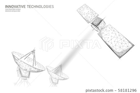 Telecommunication satellite receiver antenna. Orbital sputnik military security data transmitter 58181296