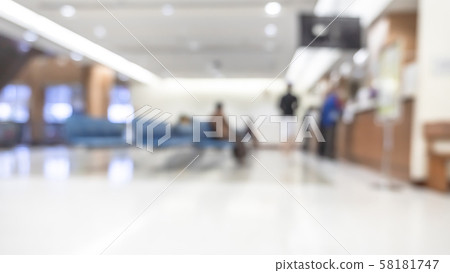 Medical blur background patient service counter, hospital lobby, cashier and pharmacy dispensary counter interior inside waiting hall area 58181747