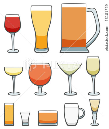 Set of twelve glasses with different beverages 58181769