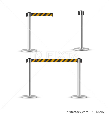 Retractable Belt Stanchion Set, Portable Ribbon - Stock Illustration 