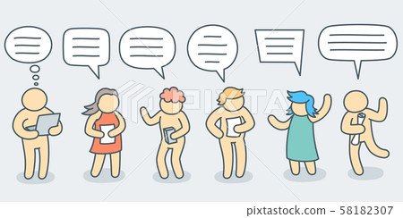 Talking people with simple doodle bubble set - Talking people with simple doodle bubble set - 58182307