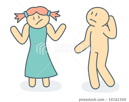 Outline woman and man in difficult situation of 58182309