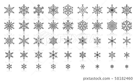 Snowflake simple black line icons vector set 58182460