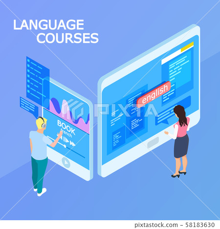 Online language courses isometric 3d vector... - Stock Illustration ...