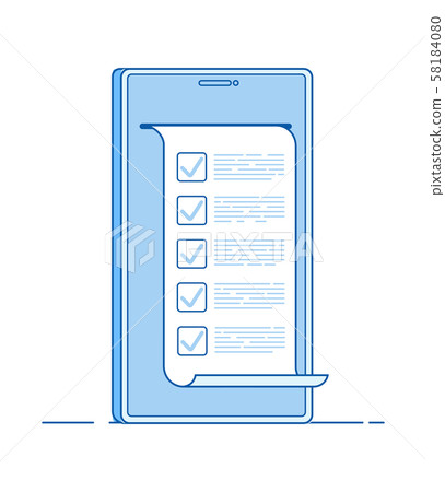 Online test. Computer quiz form on smartphone. Online to do list testing digital exam questionnaire 58184080