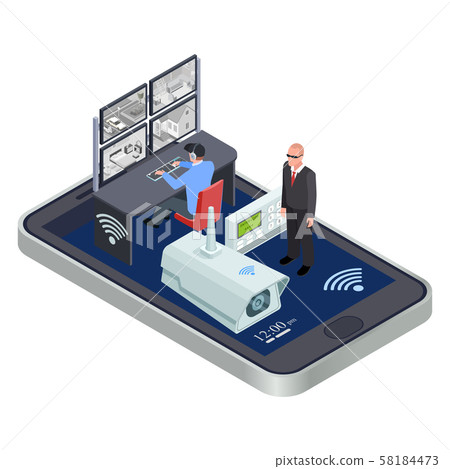 WiFi connect mobile security system isometric vector concept WiFi connect mobile security system isometric vector concept 58184473