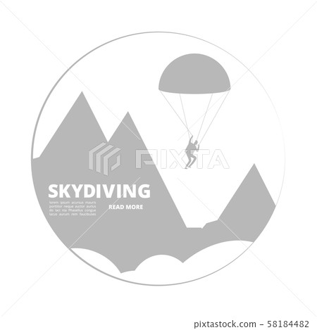 Vector skydivind sign with jumper and mountain landscape 58184482