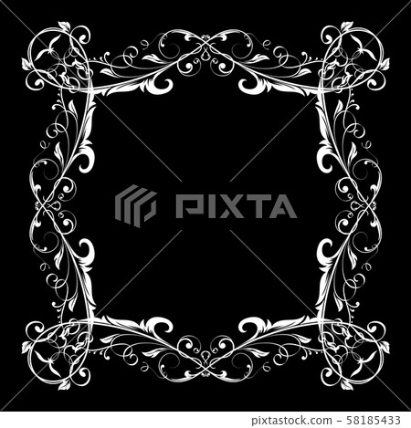 Floral frame. Decorative square border on black background Floral frame. Decorative square border on black background 58185433