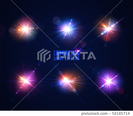 Glowing lens flares. Set of beautiful glare effect Glowing lens flares. Set of beautiful glare effect 58185714