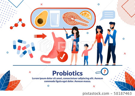 Probiotics Medicines Treatment Flat Vector Banner Probiotics Medicines Treatment Flat Vector Banner 58187463