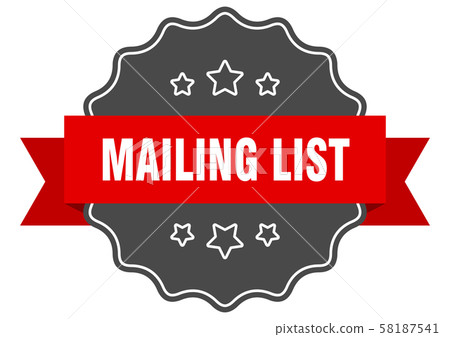 mailing list red label. mailing list isolated mailing list red label. mailing list isolated 58187541