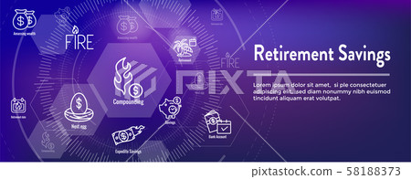 Retirement Savings Icon Set and Web Header Banner Retirement Savings Icon Set and Web Header Banner 58188373