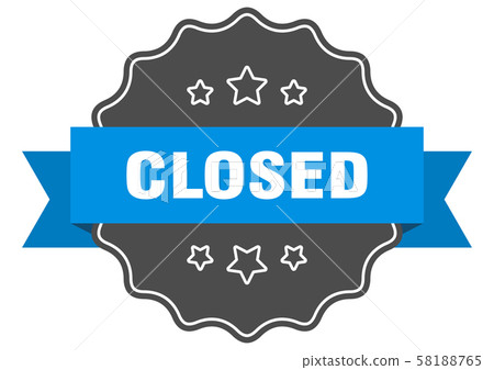 closed blue label. closed isolated seal. closed 58188765