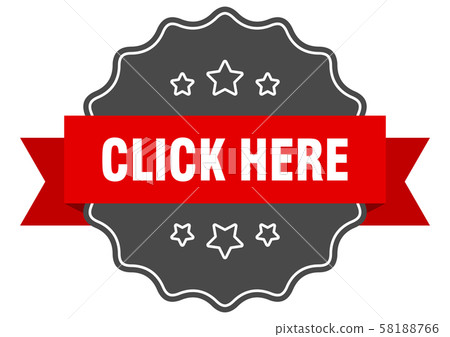 click here red label. click here isolated seal. 58188766