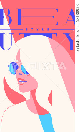 Fashion portrait of a blondie model girl with sunglasses. Retro trendy coral color stories template. Fashion portrait of a blondie model girl with sunglasses. Retro trendy coral color stories template. 58188938