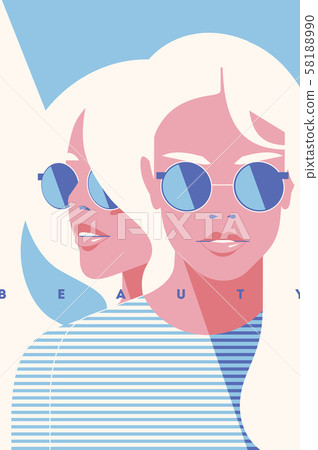 Fashion portrait of a blondie model girl with sunglasses. Retro trendy coral color poster or flyer. Fashion portrait of a blondie model girl with sunglasses. Retro trendy coral color poster or flyer. 58188990