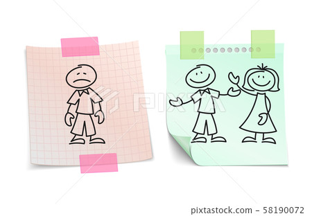 Loneliness vs happy love on paper sheets vector concept 58190072