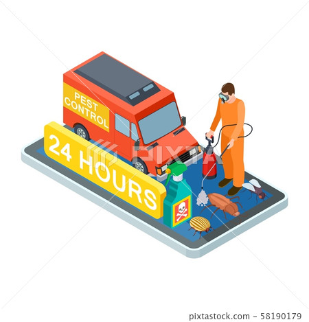 Pest control isometric. Vector disinfection service for home and office 58190179
