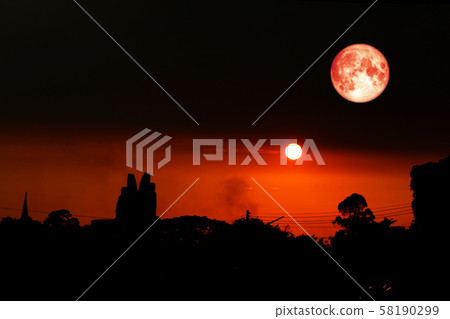 super dark harvest piurple moon on night sky back 58190299