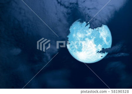 Full hay blue moon back silhouette white cloud Full hay blue moon back silhouette white cloud 58190328