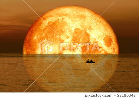 reflection full blood harvest moon on sky and reflection full blood harvest moon on sky and 58190342