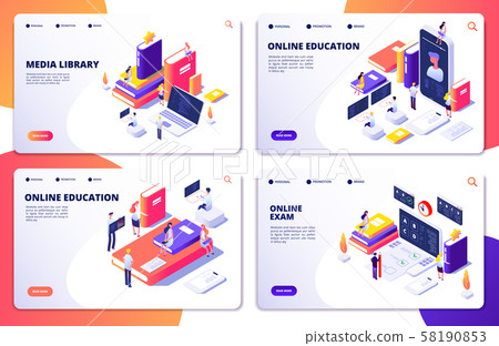 Online education, training, library, exam vector landing page templates 58190853