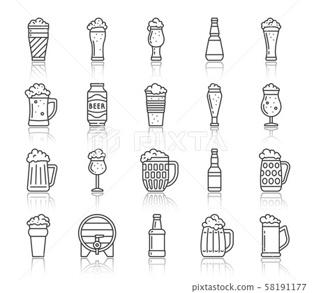 Beer Mug Simple Black Line Icons Vector Set Stock Illustration