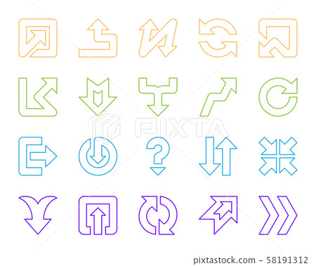 Arrow button simple color line icons vector set 58191312