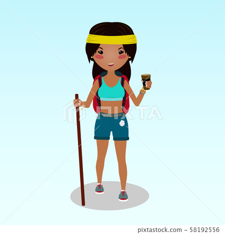 A smiling woman travelling alone. Camino Santiago. A smiling woman travelling alone. Camino Santiago. 58192556
