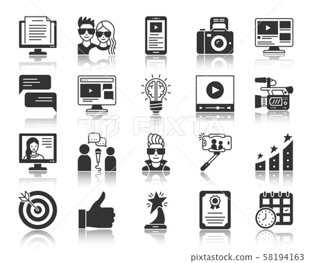 Blogging Online black silhouette icons vector set Blogging Online black silhouette icons vector set 58194163