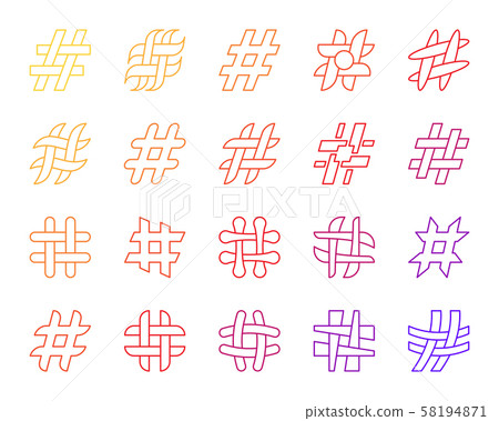 Hashtag simple social media line icons vector set Hashtag simple social media line icons vector set 58194871