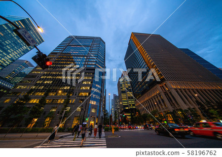 The intersection of "Otemachi" in Tokyo cityscape in Japan. Concerns about the Japanese economy-Dark clouds in the sky 58196762