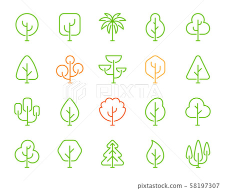 Geometric Trees simple color line icons vector set 58197307