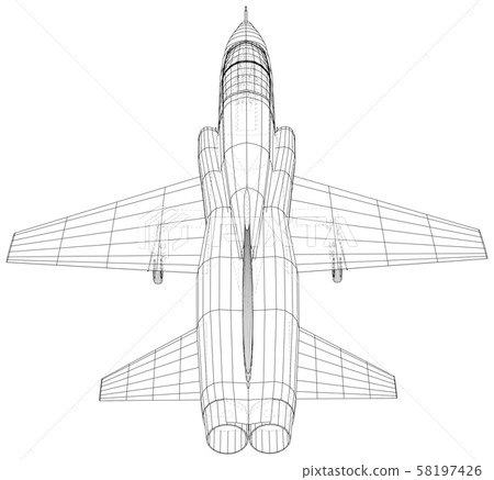 Airplane jet close-up. Vector rendering of 3d. Wire-frame Airplane jet close-up. Vector rendering of 3d. Wire-frame 58197426
