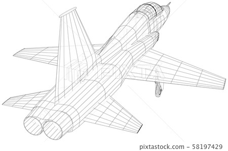 Airplane jet sketch. Vector rendering of 3d. Wire-frame style 58197429