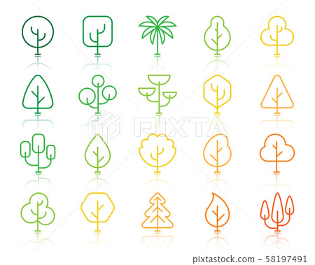 Geometric Trees simple color line icons vector set 58197491