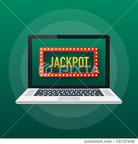 Shining retro sign Jackpot banner on laptop. 58197898