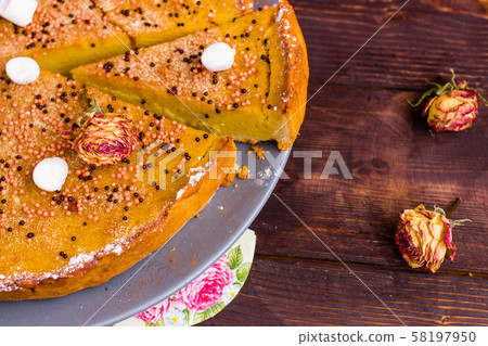 Pumpkin Pie Flat Lay. Thanksgiving Dessert. Pumpkin Pie Flat Lay. Thanksgiving Dessert. 58197950