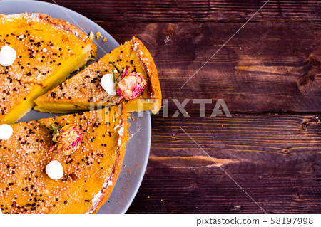 Pumpkin Pie Flat Lay. Thanksgiving Dessert. 58197998