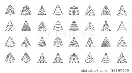 Christmas Tree simple black line icons vector set 58197999