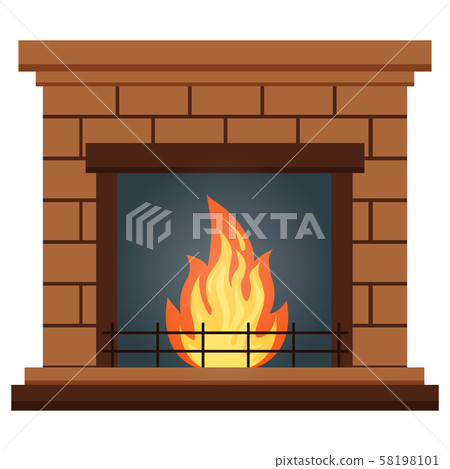 Flat design brick fireplace icon isolated on white background Vector illustration in cartoon style. 58198101