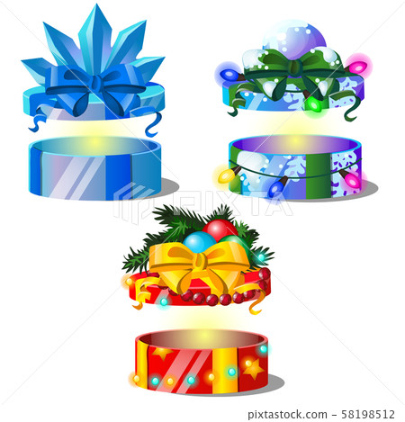 Set of gift boxes with ribbon bow, colorful wrapped paper, isolated on white background. Sketch for Set of gift boxes with ribbon bow, colorful wrapped paper, isolated on white background. Sketch for 58198512